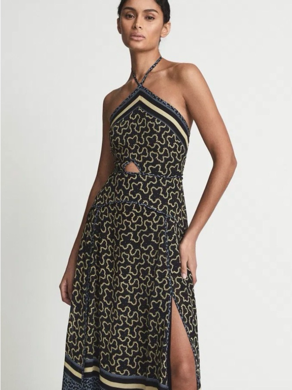 NWT Reiss Alexandria Abstract Print Cutout Midi Dress With a Halter Neck $398